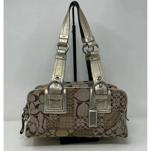 Coach Soho F12317 Signature Patchwork Satchel Vintage Y2K Jacquard C Logo Gold - Picture 5 of 16